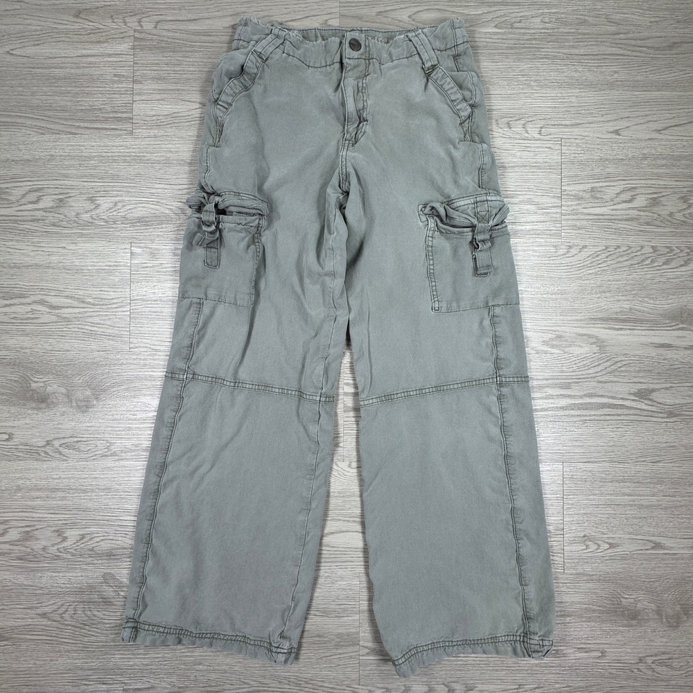 American Eagle Women's Cargo Pants High‎ Rise Baggy Wide Leg Green Sz 0 Regular